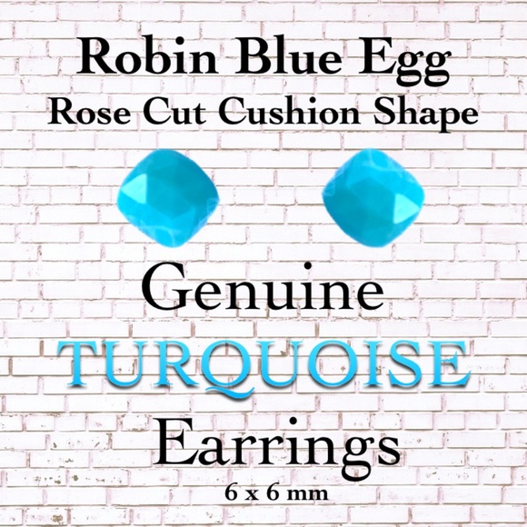SOLID TURQUOISE Rose Cut Robin Egg & SS Earrings - Picture 2 of 3